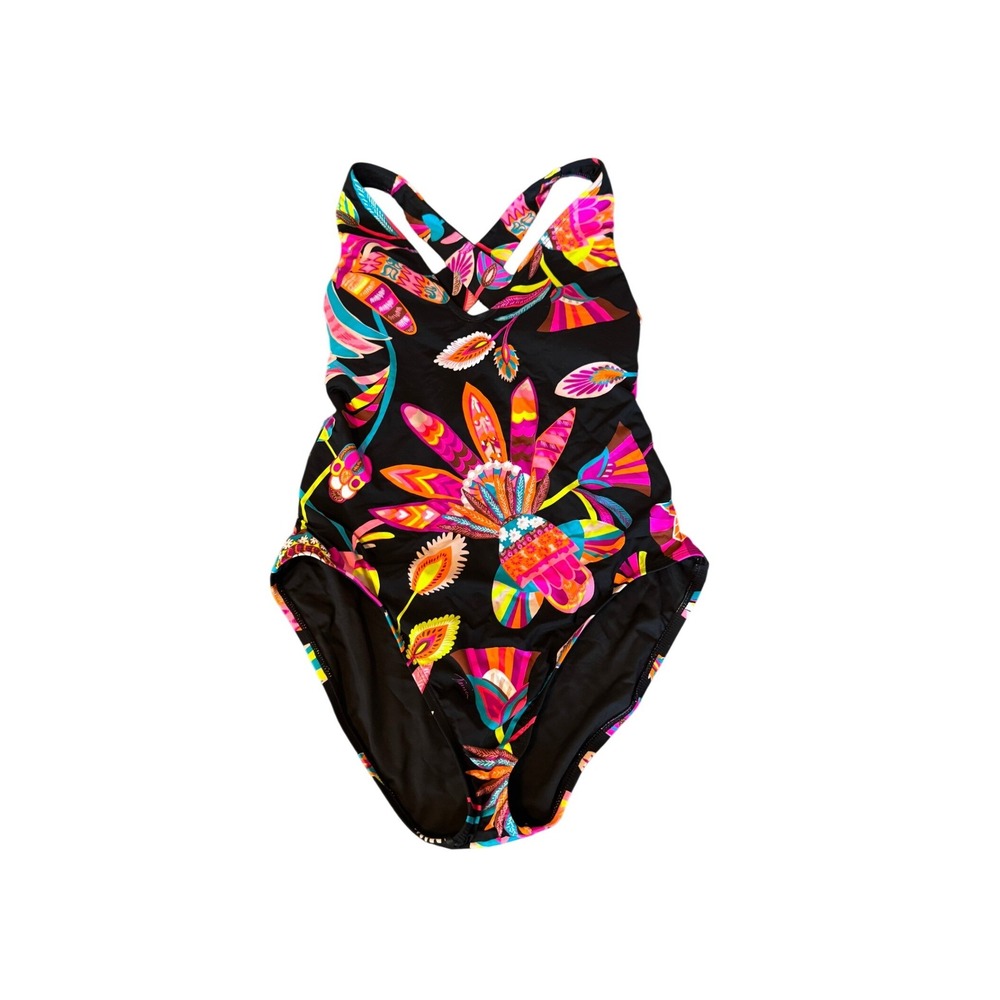Trina Turk Black One-Piece Swimsuit with Neon Floral Print
